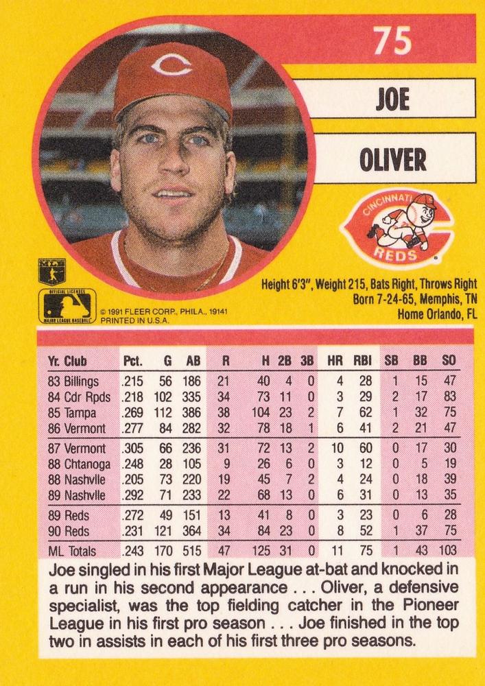 Joe Oliver  baseball card collectible - Main Image 2