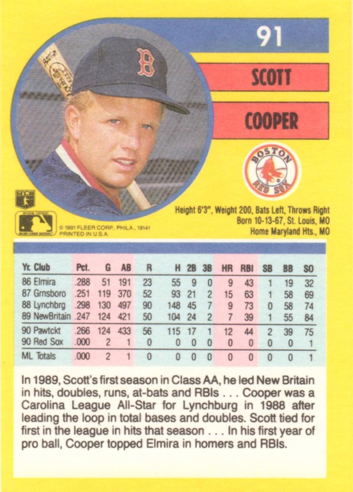 Scott Cooper  baseball card collectible - Main Image 2