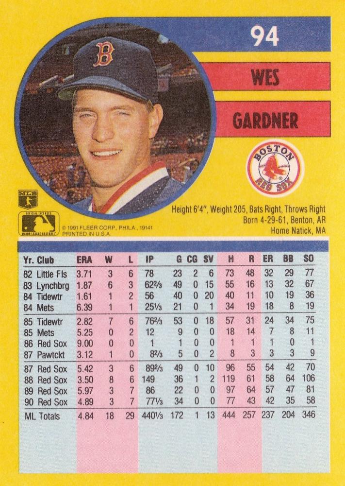 Wes Gardner  baseball card collectible - Main Image 2