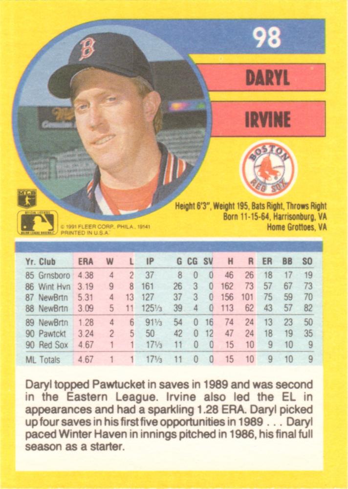 Daryl Irvine  baseball card collectible - Main Image 2