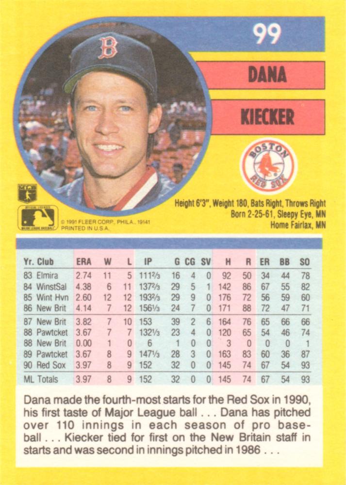 Dana Kiecker  baseball card collectible - Main Image 2