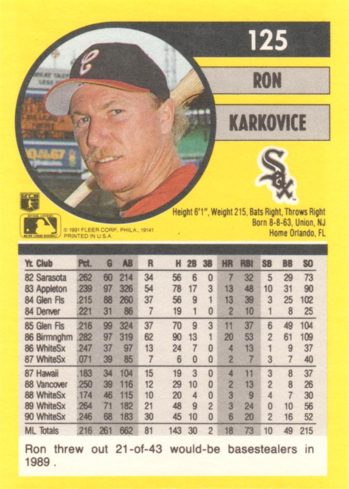 Ron Karkovice  baseball card collectible - Main Image 2