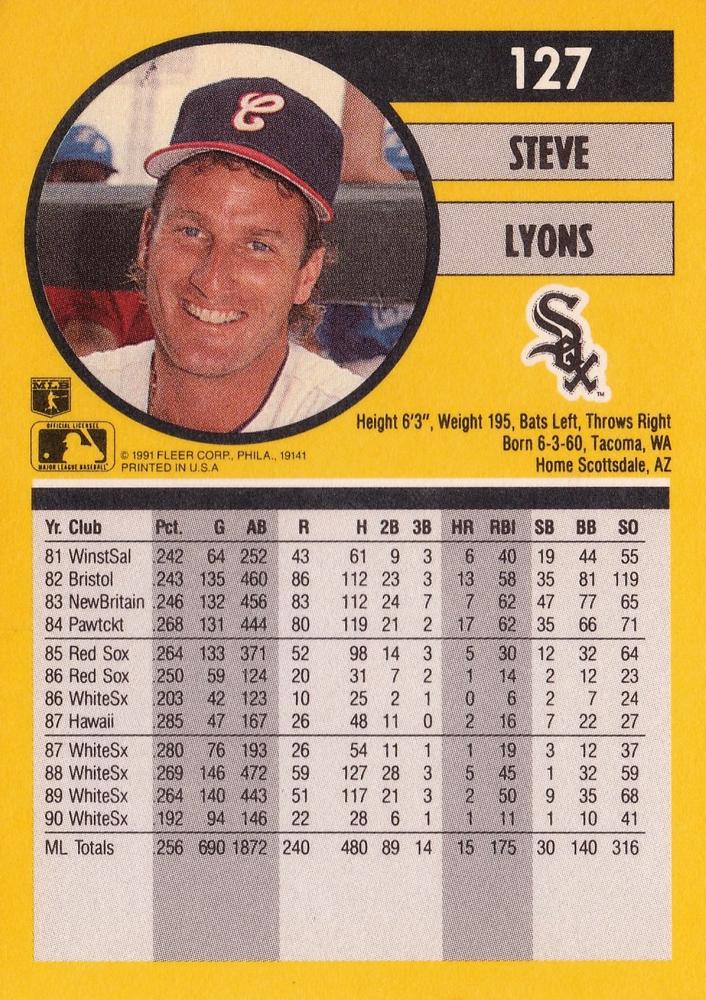 Steve Lyons  baseball card collectible - Main Image 2