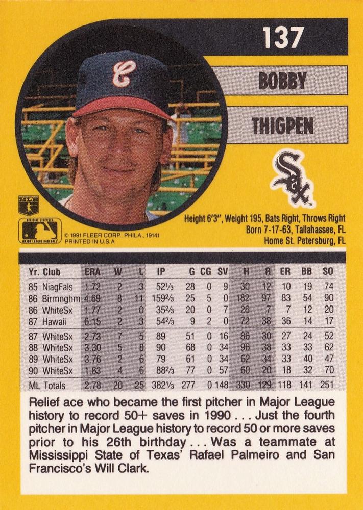 Bobby Thigpen  baseball card collectible - Main Image 2