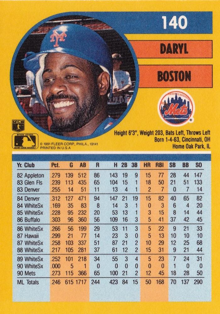 Daryl Boston  baseball card collectible - Main Image 2