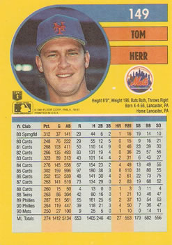 Tom Herr  baseball card collectible - Main Image 2