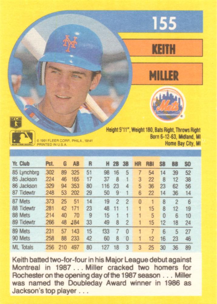 Keith Miller  baseball card collectible - Main Image 2