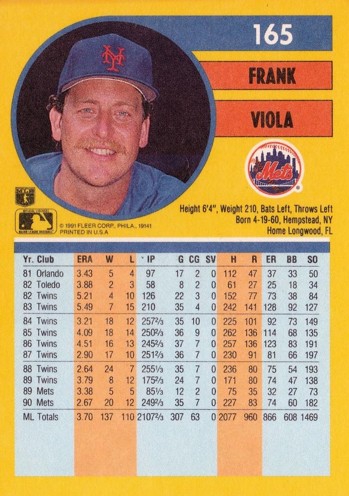 Frank Viola  baseball card collectible - Main Image 2