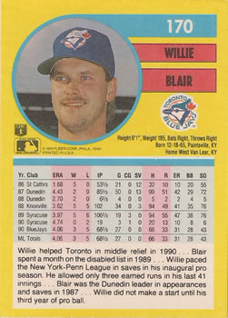 Willie Blair  baseball card collectible - Main Image 2