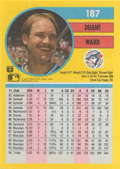 Duane Ward  baseball card collectible - Main Image 2