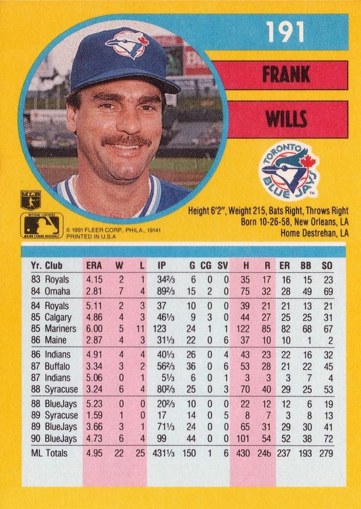 Frank Wills  baseball card collectible - Main Image 2