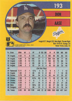 Don Aase  baseball card collectible - Main Image 2