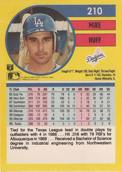 Mike Huff  baseball card collectible - Main Image 2