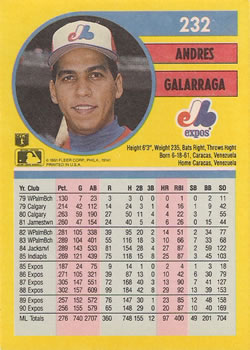 Andres Galarraga  baseball card collectible - Main Image 2