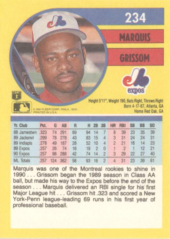 Marquis Grissom  baseball card collectible - Main Image 2
