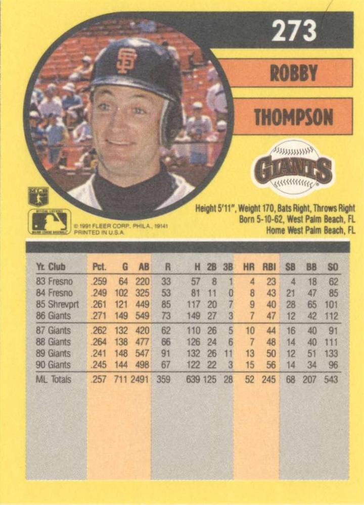 Robby Thompson  baseball card collectible - Main Image 2