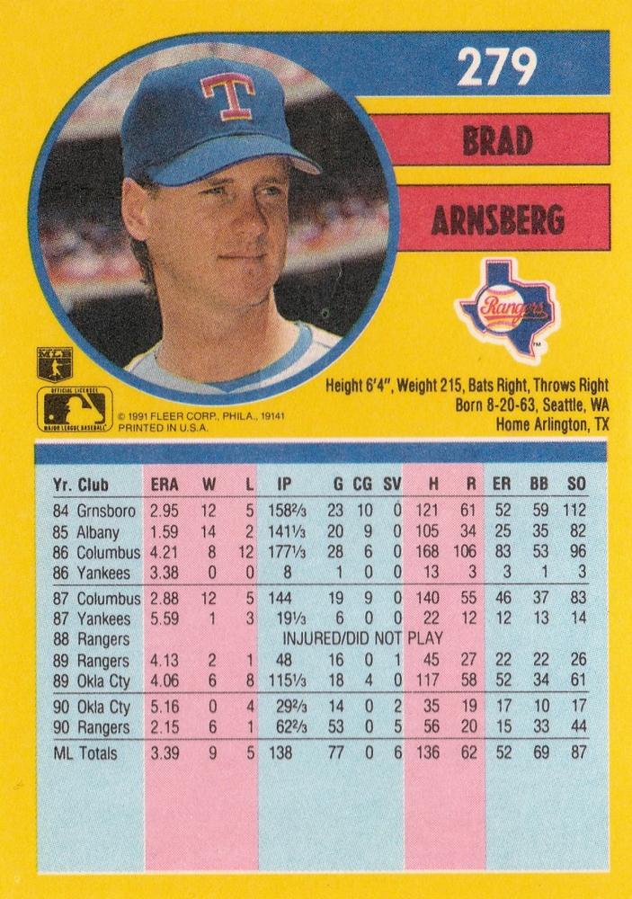 Brad Arnsberg  baseball card collectible - Main Image 2