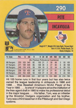 Pete Incaviglia  baseball card collectible - Main Image 2