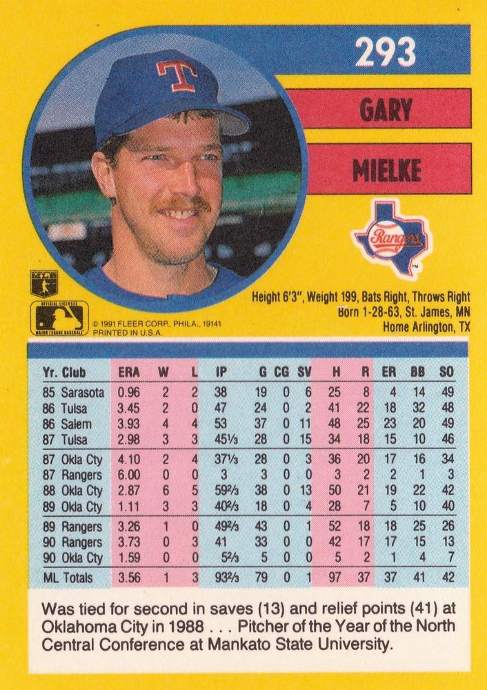 Gary Mielke  baseball card collectible - Main Image 2