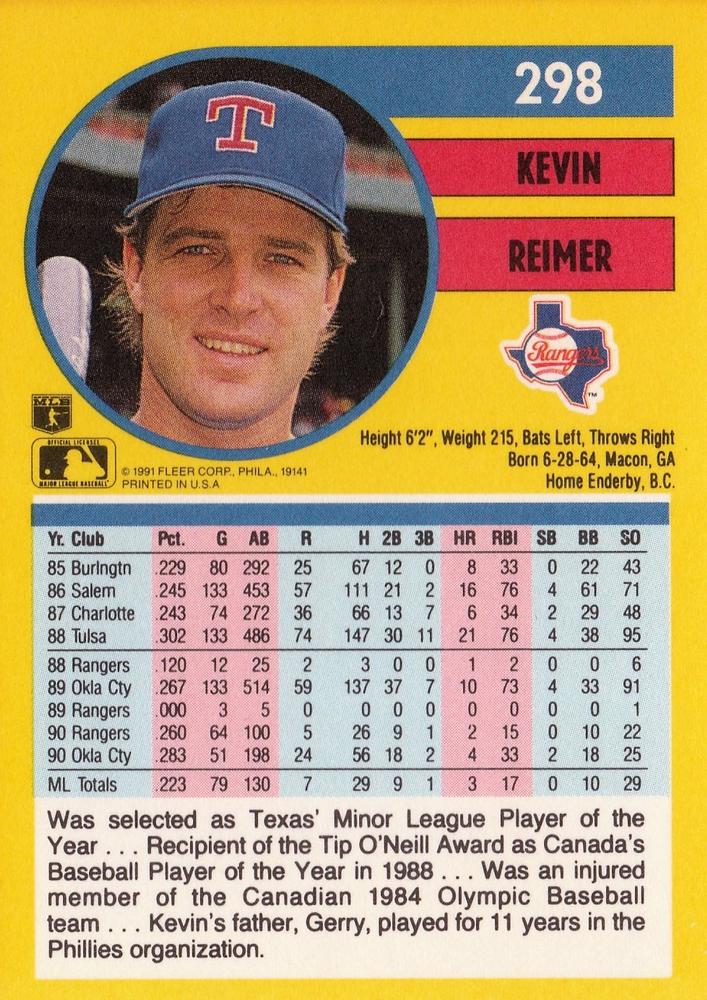 Kevin Reimer  baseball card collectible - Main Image 2
