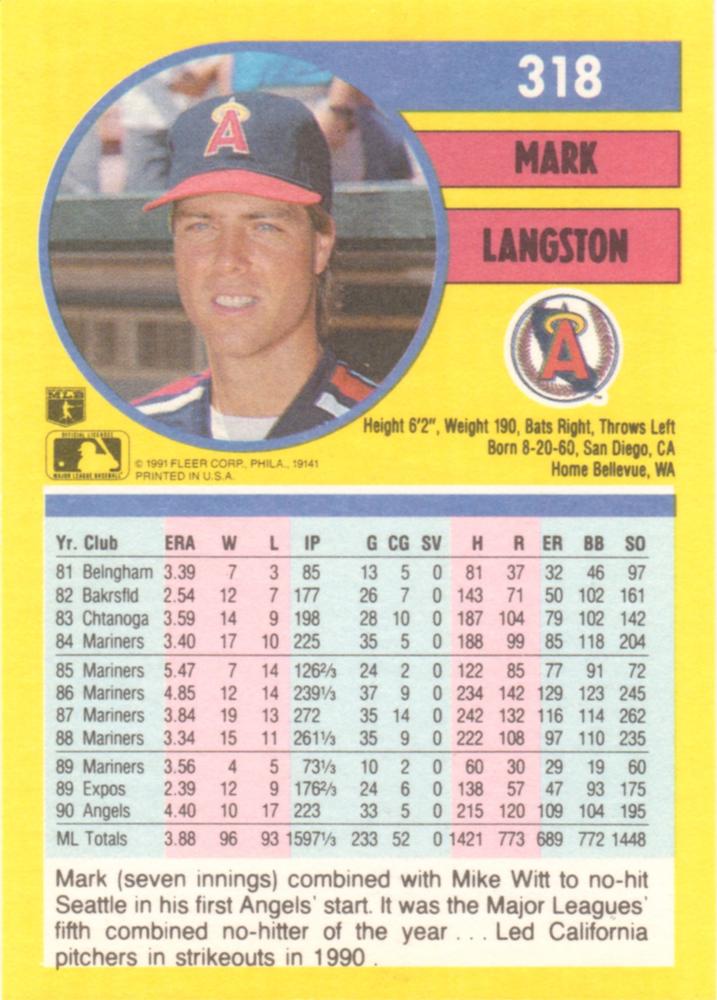 Mark Langston  baseball card collectible - Main Image 2
