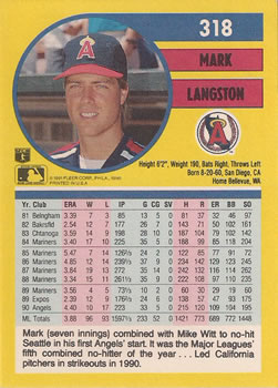 Mark Langston  baseball card collectible - Main Image 2