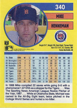 Mike Henneman  baseball card collectible - Main Image 2