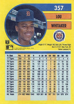 Lou Whitaker  baseball card collectible - Main Image 2