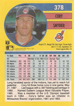 Cory Snyder  baseball card collectible - Main Image 2