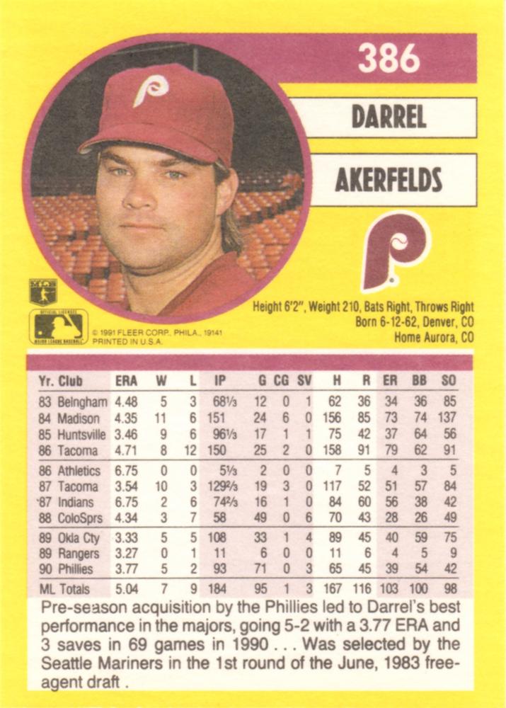 Darrel Akerfelds  baseball card collectible - Main Image 2