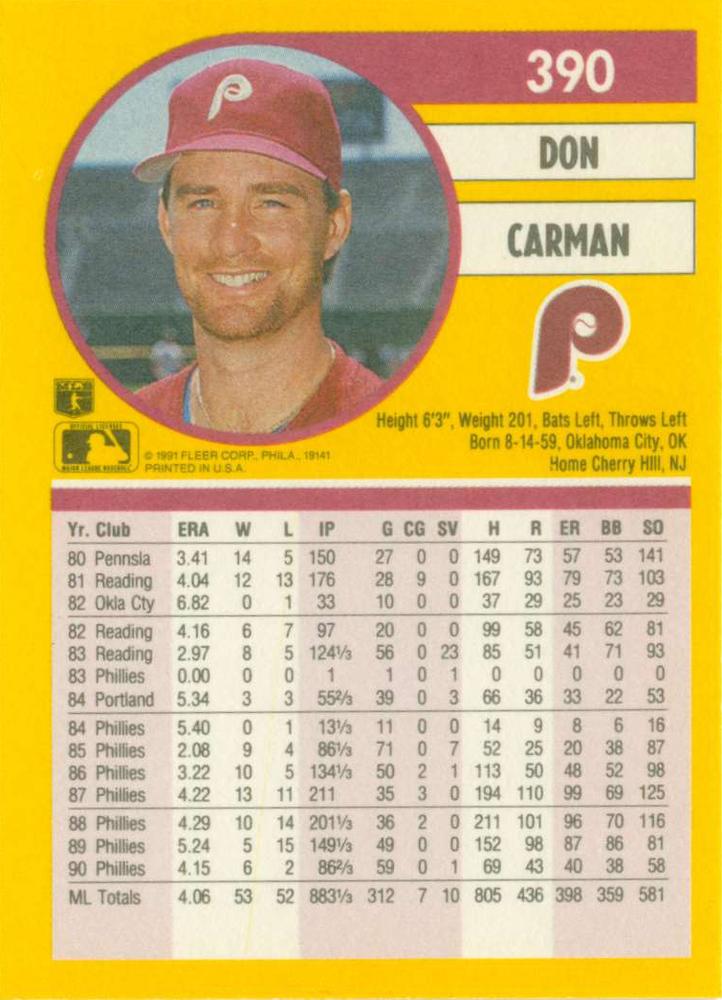 Don Carman  baseball card collectible - Main Image 2