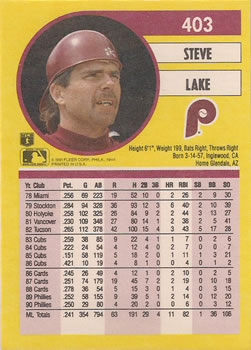 Steve Lake  baseball card collectible - Main Image 2