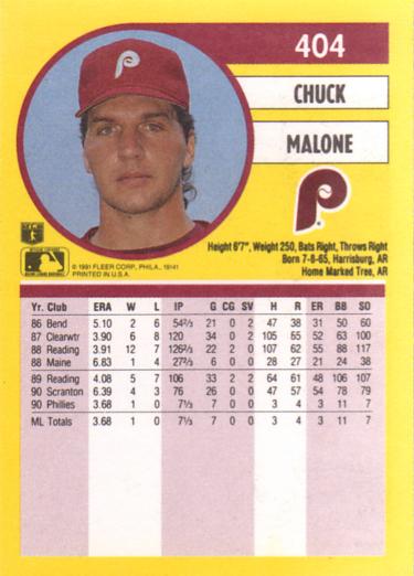 Chuck Malone  baseball card collectible - Main Image 2