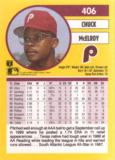 Chuck McElroy  baseball card collectible - Main Image 2