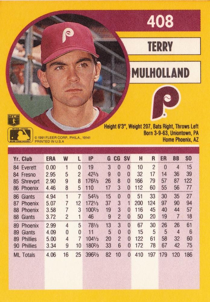 Terry Mulholland  baseball card collectible - Main Image 2