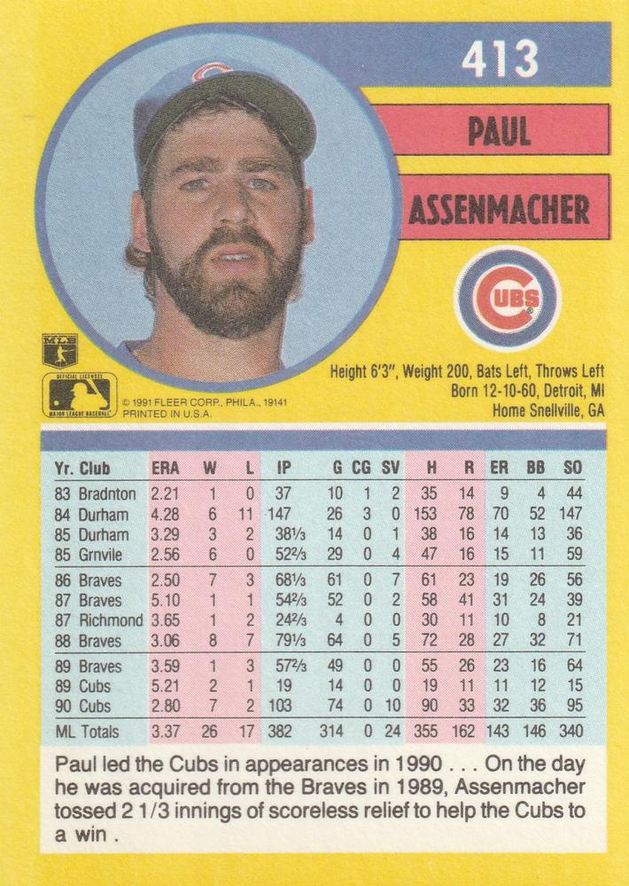 Paul Assenmacher  baseball card collectible - Main Image 2