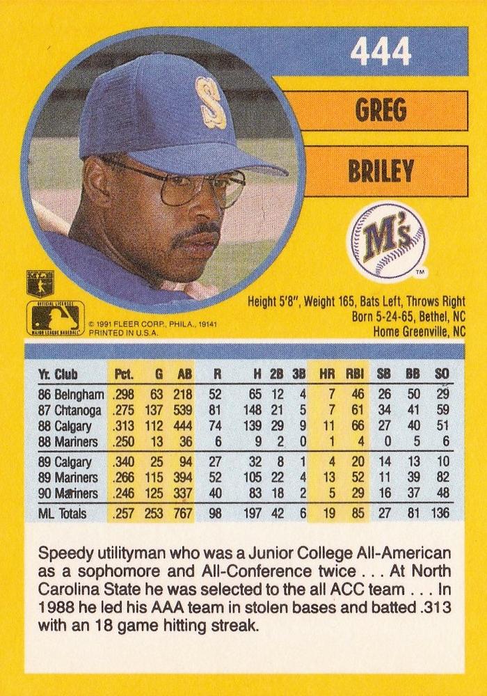 Greg Briley  baseball card collectible - Main Image 2