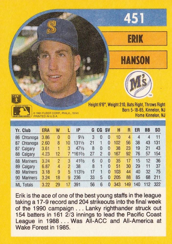 Erik Hanson  baseball card collectible - Main Image 2