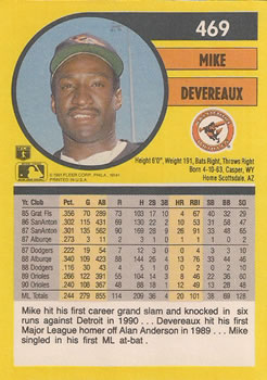 Mike Devereaux  baseball card collectible - Main Image 2