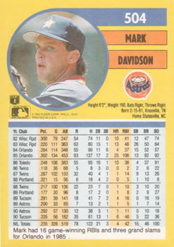Mark Davidson  baseball card collectible - Main Image 2
