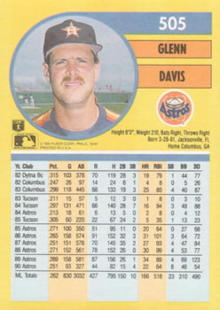 Glenn Davis  baseball card collectible - Main Image 2