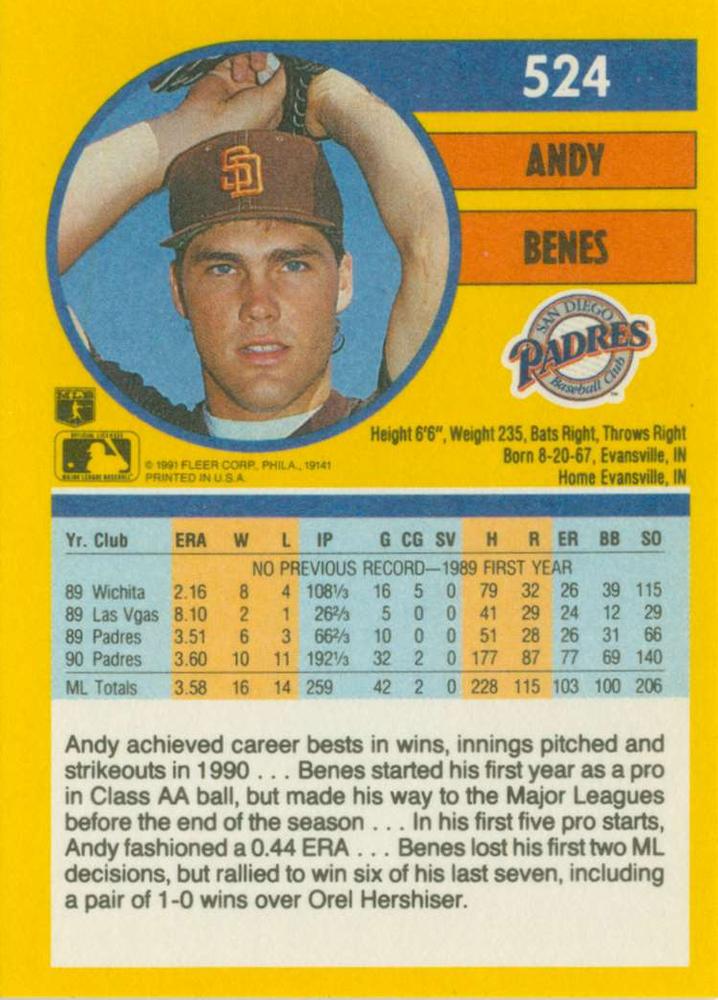 Andy Benes  baseball card collectible - Main Image 2