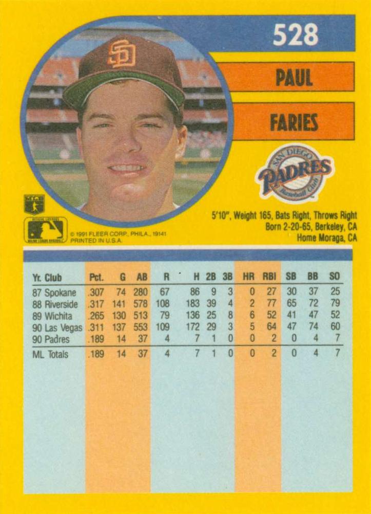 Paul Faries  baseball card collectible - Main Image 2