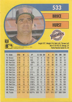 Bruce Hurst  baseball card collectible - Main Image 2