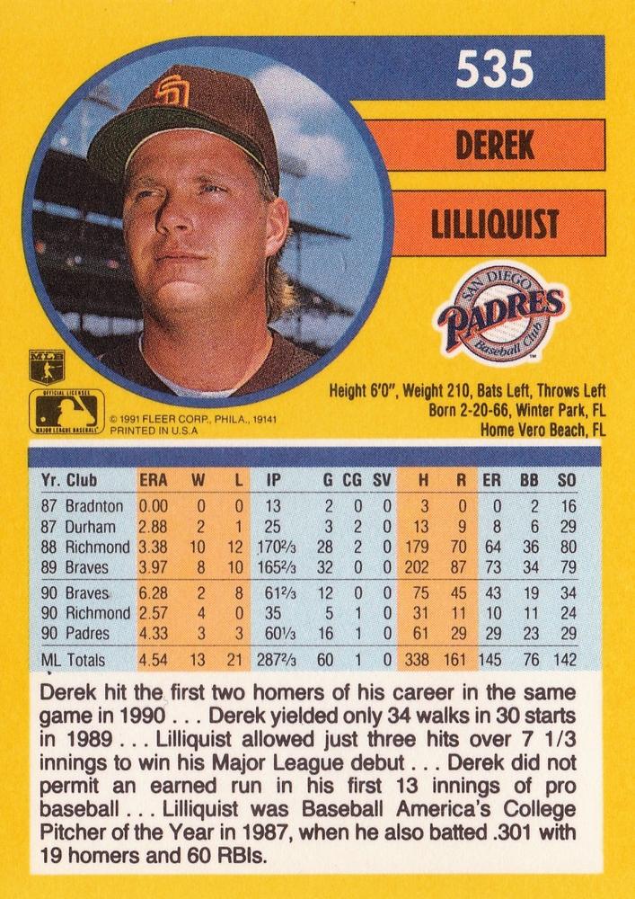 Derek Lilliquist  baseball card collectible - Main Image 2