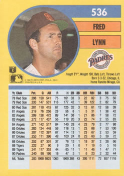 Fred Lynn  baseball card collectible - Main Image 2