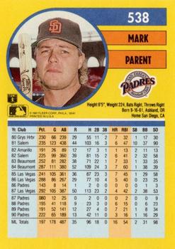 Mark Parent  baseball card collectible - Main Image 2