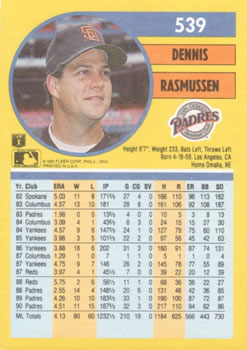 Dennis Rasmussen  baseball card collectible - Main Image 2