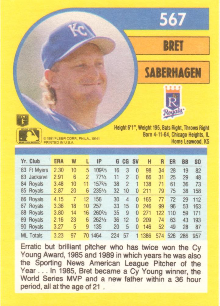 Bret Saberhagen  baseball card collectible - Main Image 2