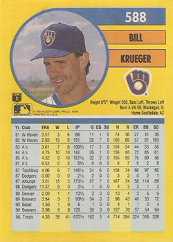 Bill Krueger  baseball card collectible - Main Image 2